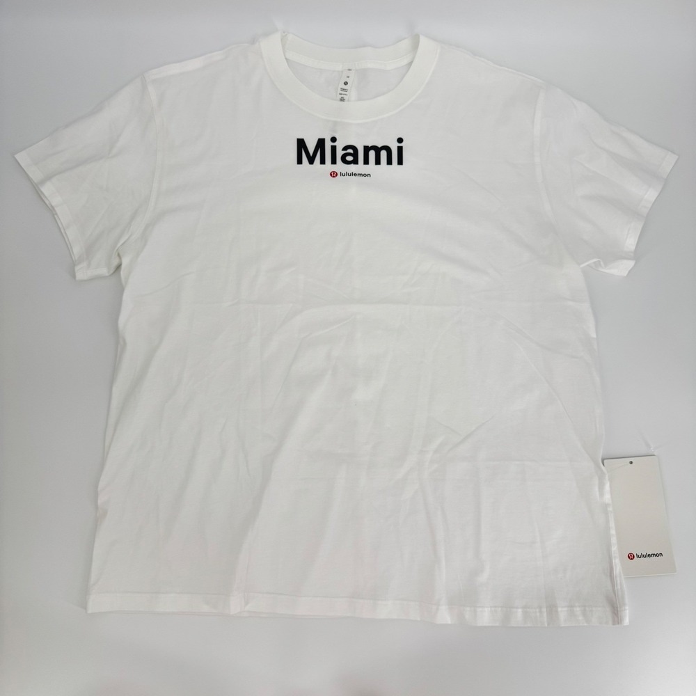 Lululemon All Yours Cotton Tee Miami‎ White T-Shirt Size 10 Oversized Florida